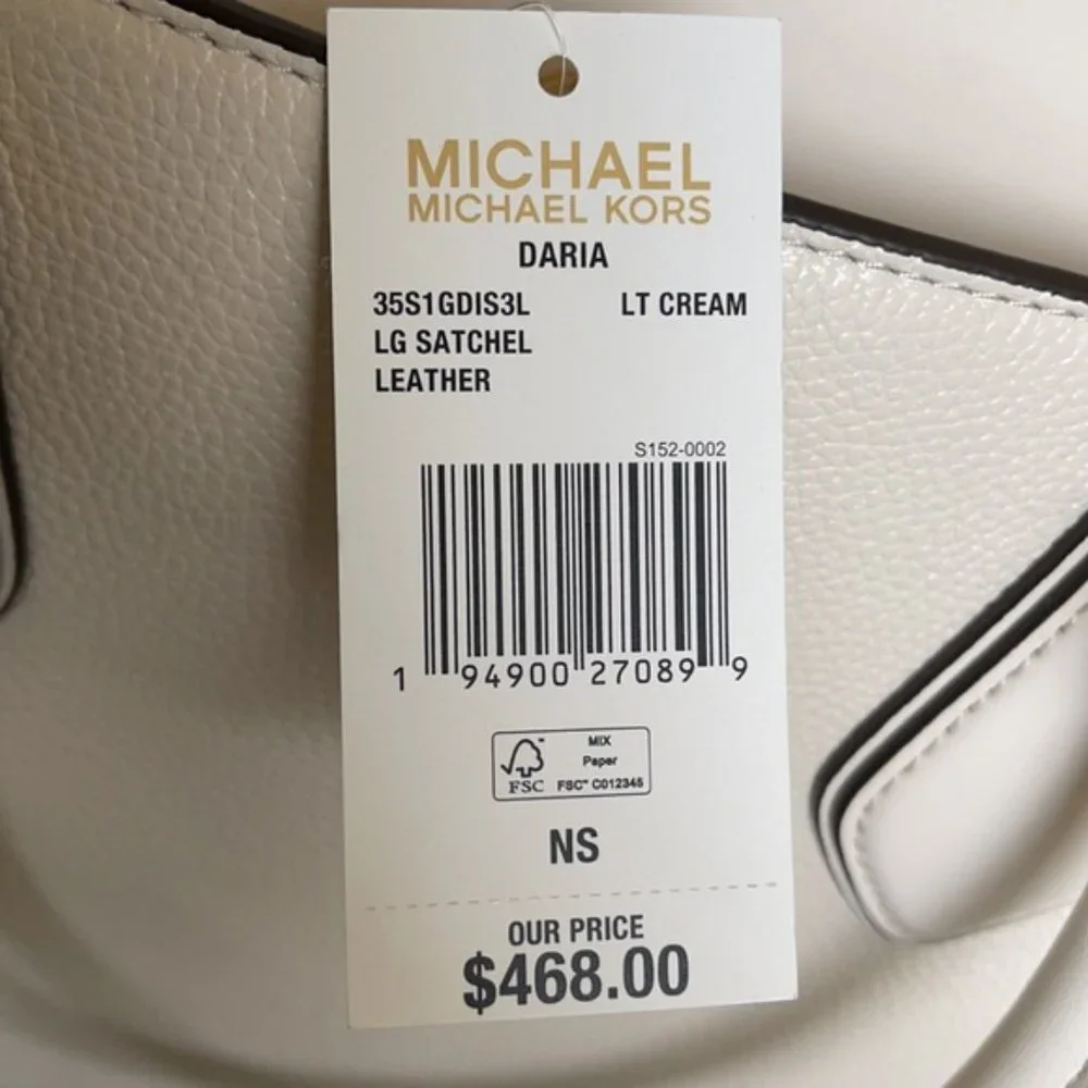 Michael Kors Daria Large Satchel Bag Leather Light Cream